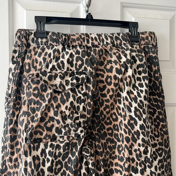 GANNI Leopard Washed Cotton Canvas Drawstring Trousers in Almond Milk 42 - Picture 9 of 13